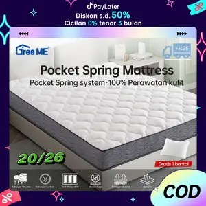 GREAME SUPER 2 Spring Bed Tebal 20/26CM Empuk Lantai Matras Anti Lembab Kasur Spring Bed Free Bantal Premium 10 Tahun Garansi Furniture Ranjang