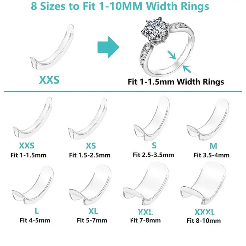 Bộ Điều Chỉnh Kích Thước Nhẫn Trong Suốt Vô Hình Bằng Silicon, 8 Kích Cỡ, Bộ Giảm Tốc Thắt Lưng, Dụng Cụ Trang Sức 8