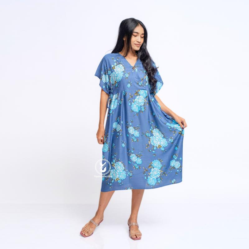 Daster Kimono Pendek Dress Wanita Motif Panjang Selutut Busui Bumil Kancing LD 120 Santai Tidur Katun Rayon Lembut Nyaman YashCollection 1