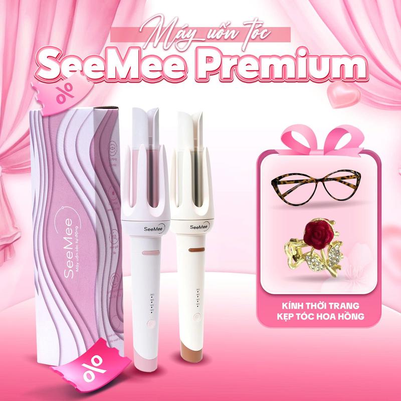 DEAL KOL Máy Uốn Tóc Xoăn Lơi SeeMee Premium - Trục Uốn 32mm | Uốn Nhanh Chống Bỏng Lớp Phủ Cao Cấp | Trục 2 Chiều 32mm 4 Mức Nhiệt + MẮT KÍNH THỜI TRANG + KẸP TÓC HOA HỒNG