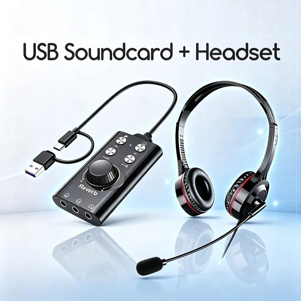Bonkyo Soundcard 7.1 BP1032 - Kartu Suara Portabel dengan Bluetooth 5.3, Suara Surround Virtual 7.1, Kompatibel Windows & MacOS, Desain Mini untuk Gamer & Streamer