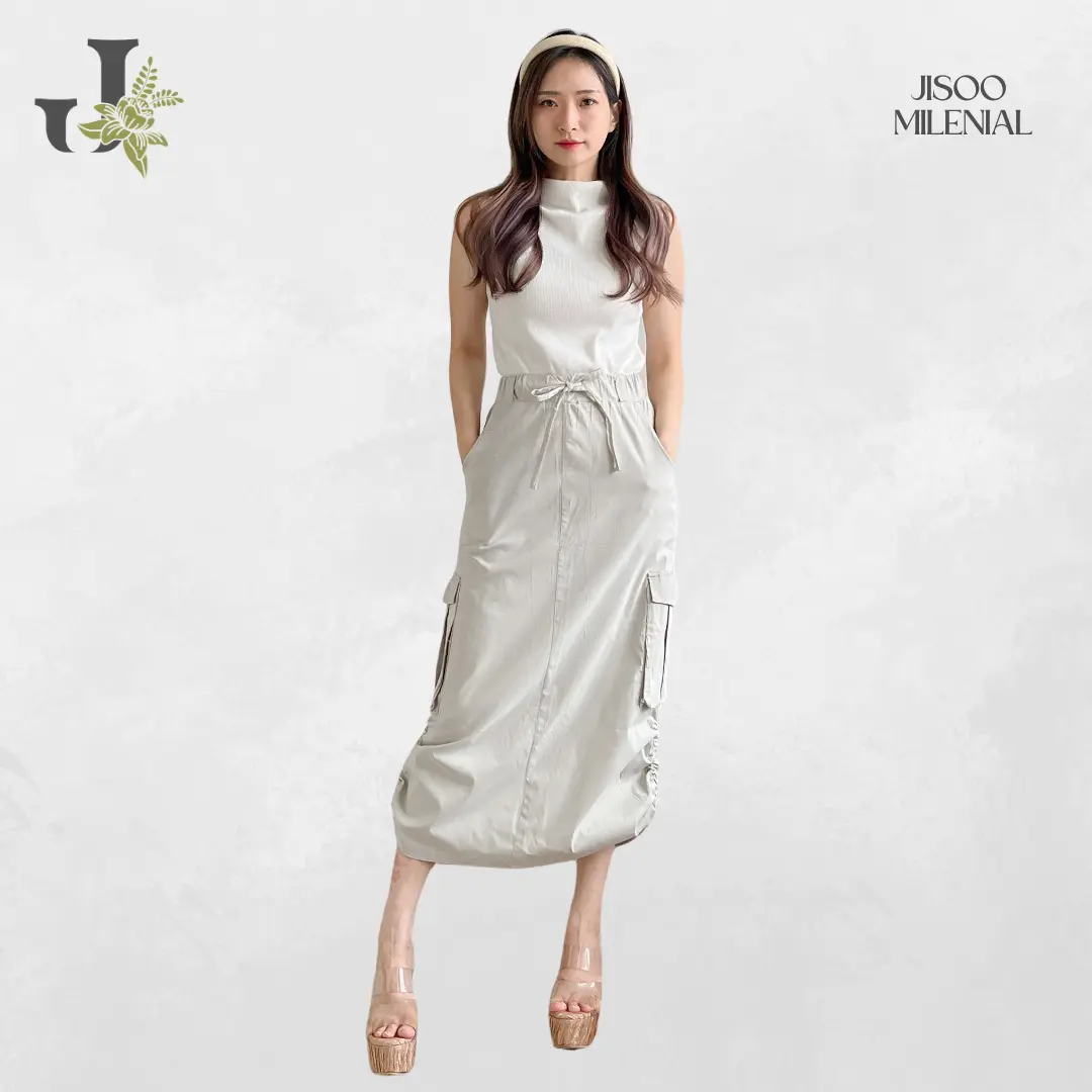 JISOO Rok Wanita Import Katun Stretch Cargo 015 Denim Panjang Santai