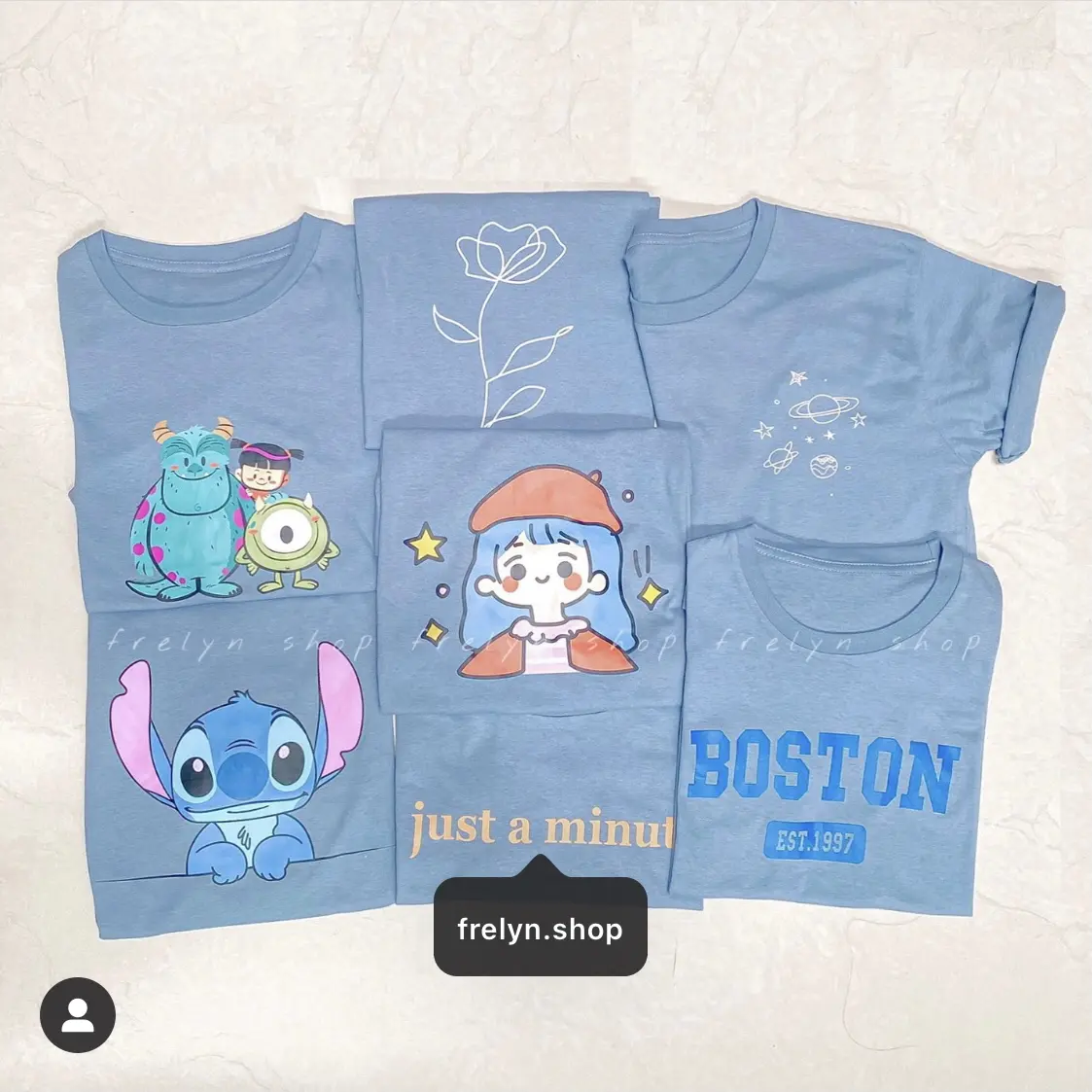 KAOS DUSTY BLUE OVERSIZE | BAJU TSHIRT TUMBLR TEE BIRU KOREAN KOREA STITCH MONSTER INC FLOWER BUNGA PENDEK WANITA POLOS BOSTON