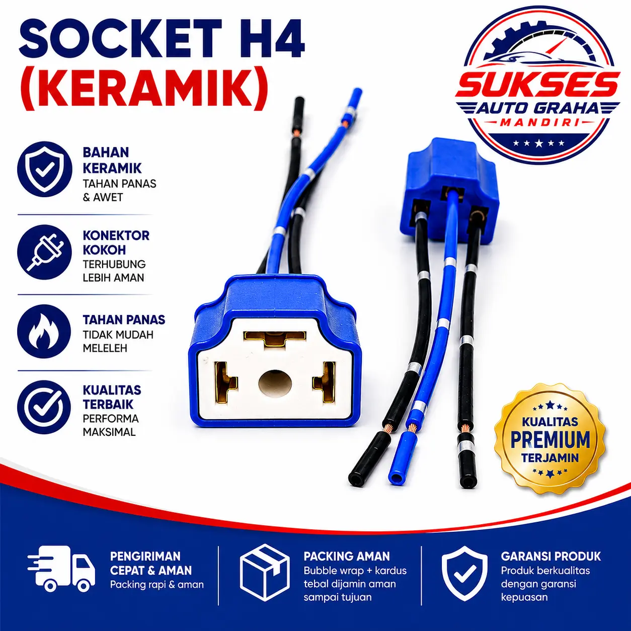 SOCKET SOKET FITTING PITING PITTING BOLA BOHLAM LAMPU BESAR DEPAN KABEL KERAMIK SEAL BEAM H4 HALOGEN SEAL BEAM (KERAMIK)