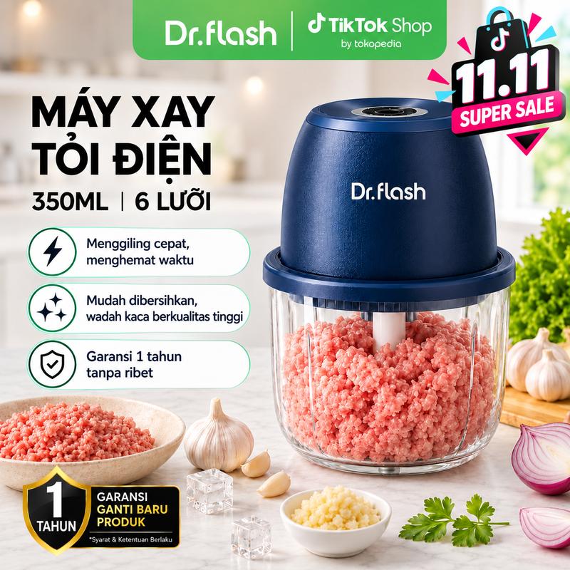 Dr.flash Máy xay tỏi đa năng mini gia dụng, không dây, pin sạc 500mAh, kích thước 8.3 × 11.5 × 9cm