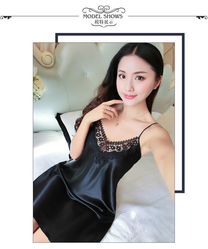 Product Introduction of 2021 New sexy camisole nightgown for women, deep V-shaped backless imitation silk pajamas, lace Japanese home clothing, cross-border 10