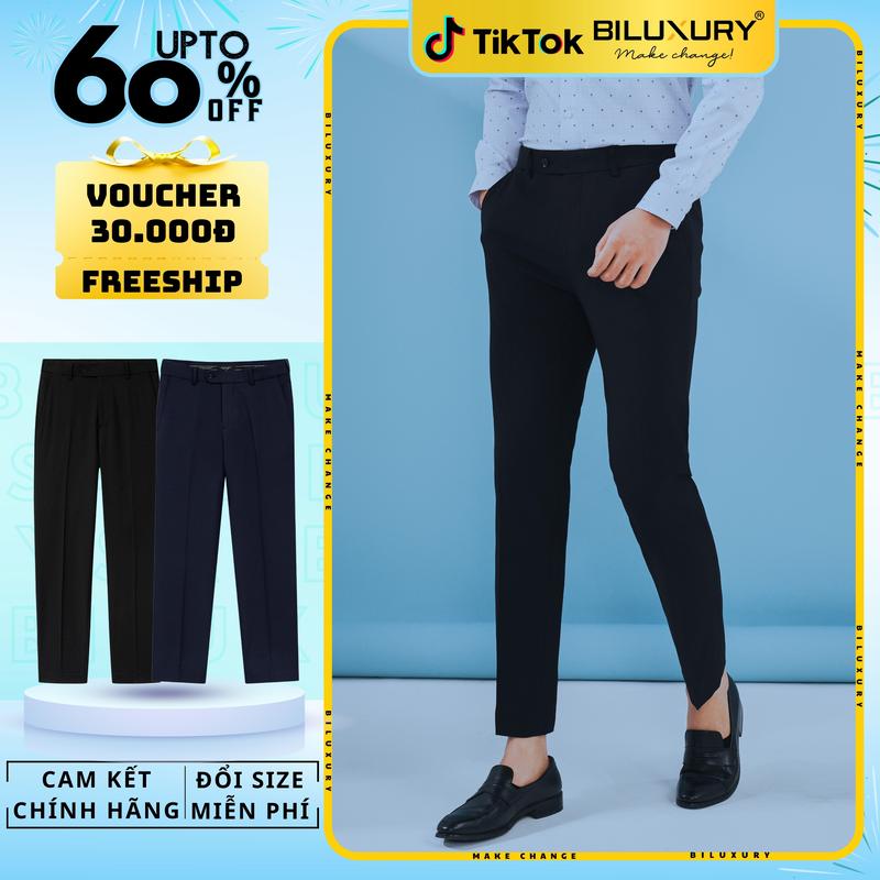 [Hàng Mơi 2025] Quần Âu Nam Biluxury CẠP TĂNG GIẢM - FLEX PANTS 9QAUB503DEN Trơn Quần âu nam, quần tây Biluxury chất vải mềm mịn, phom dáng trẻ trung Menswear