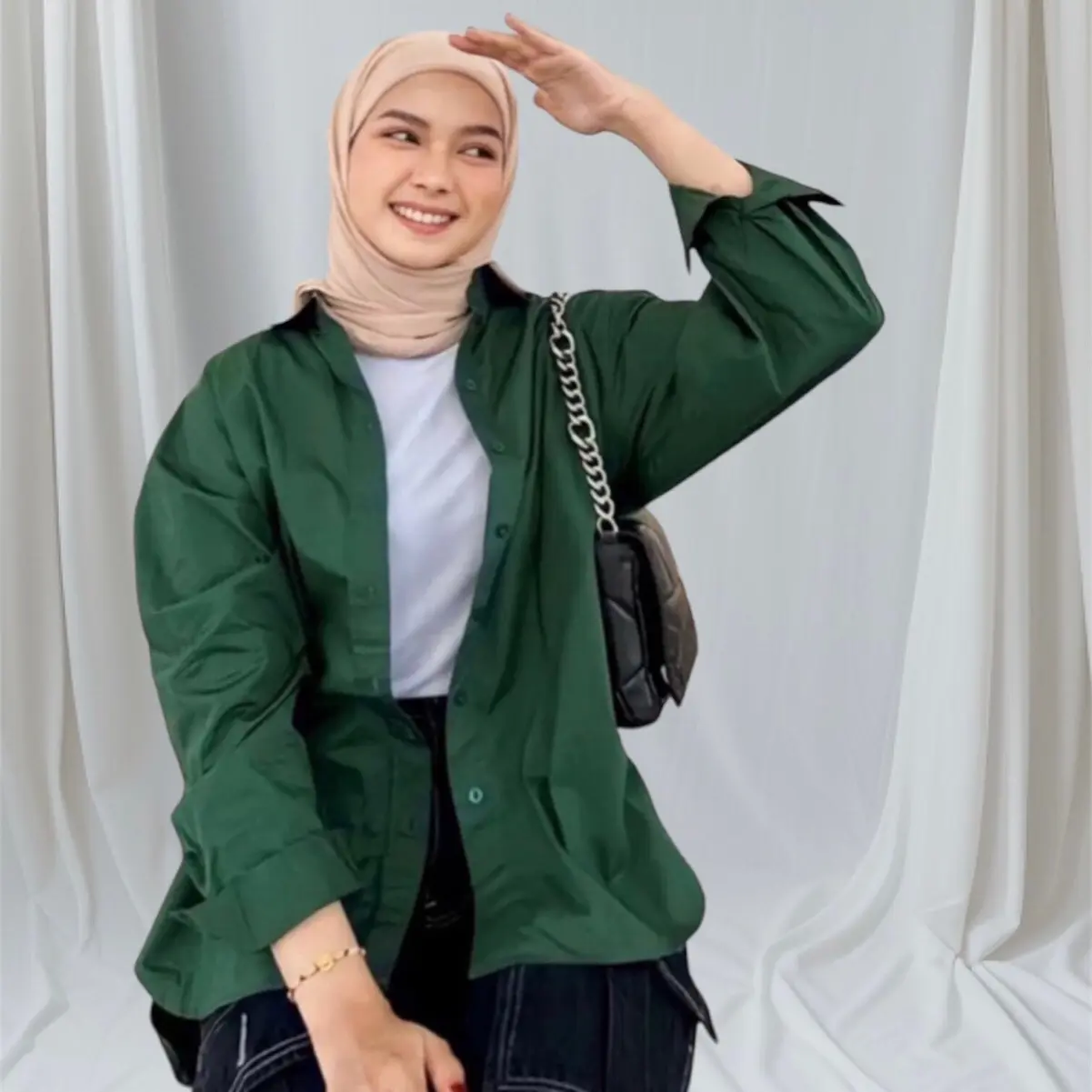 KEMEJA WANITA LINEN OVERSIZE BAHAN KATUN LINEN RAMI LD 130CM