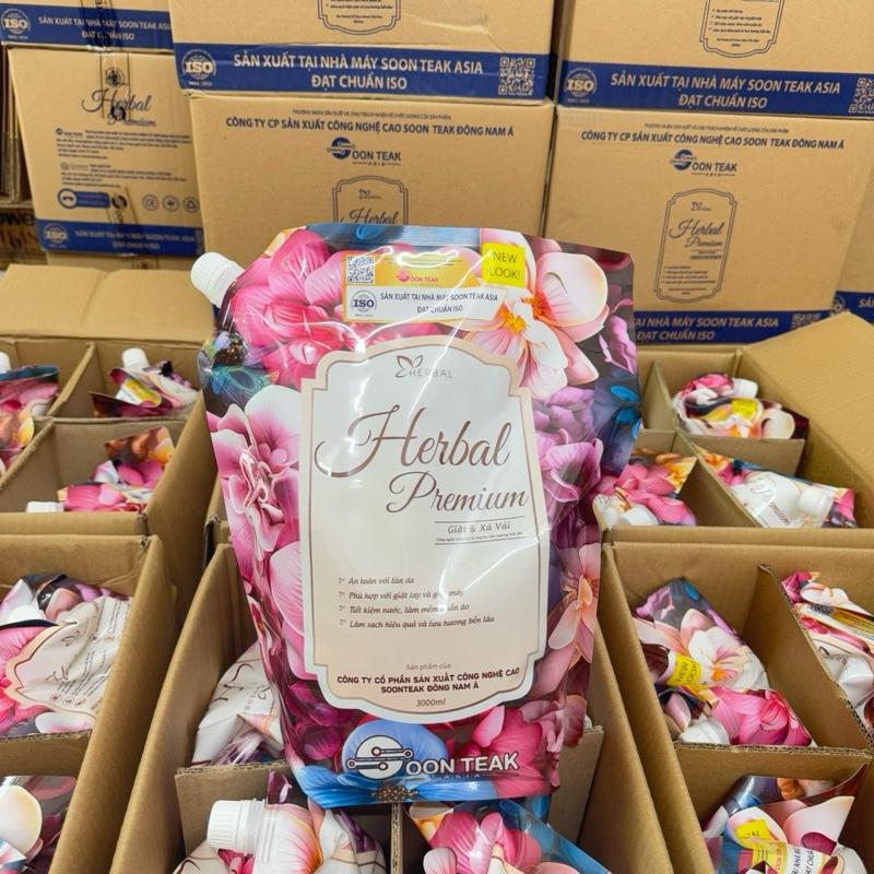  {Giá sỉ} - Thùng Nước giặt Herbal Premium Hương nước hoa - 4 túi 12 Lít - Làm Sạch Túi Giặt 