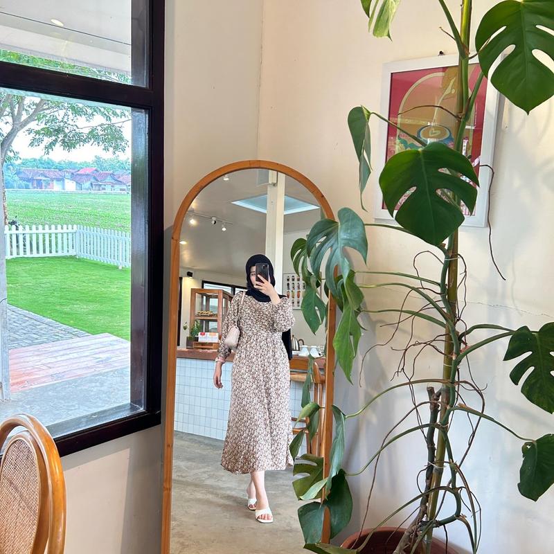 Midi Dress Flowers Busui Frendly Santai Rayon Premium Motif Bunga Cantik Nyaman Menyusui Muslim Baju Gamis Casual Katun Panjang Samping Lembut 1