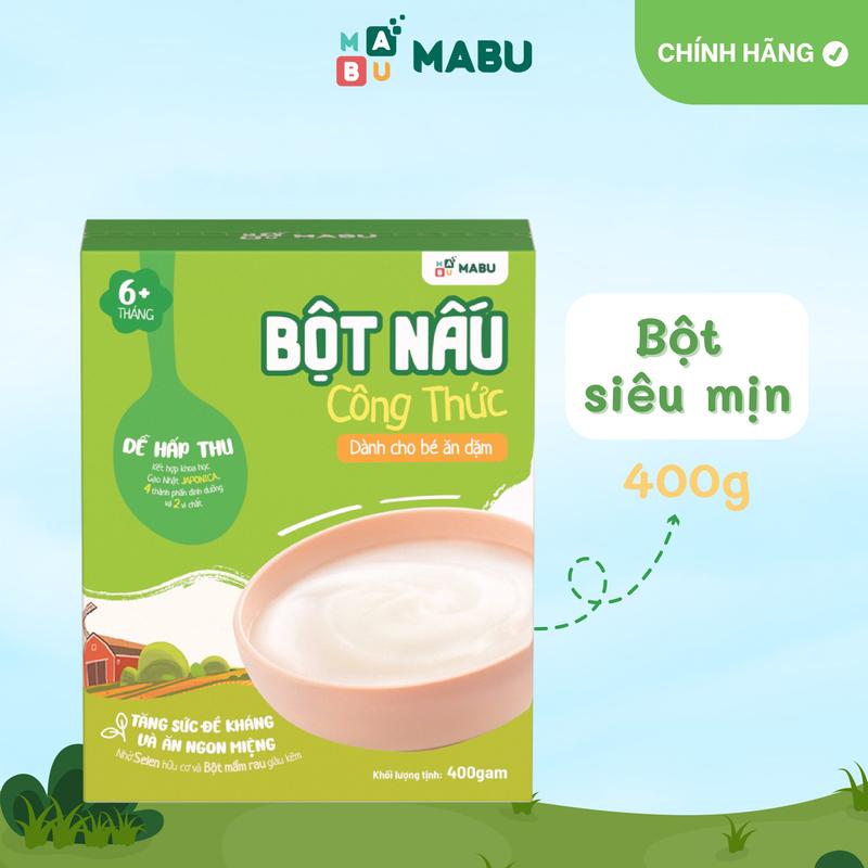Bột ăn dặm Mabu 400g – Bột nấu siêu mịn cho bé ăn dặm từ 6 tháng tuổi