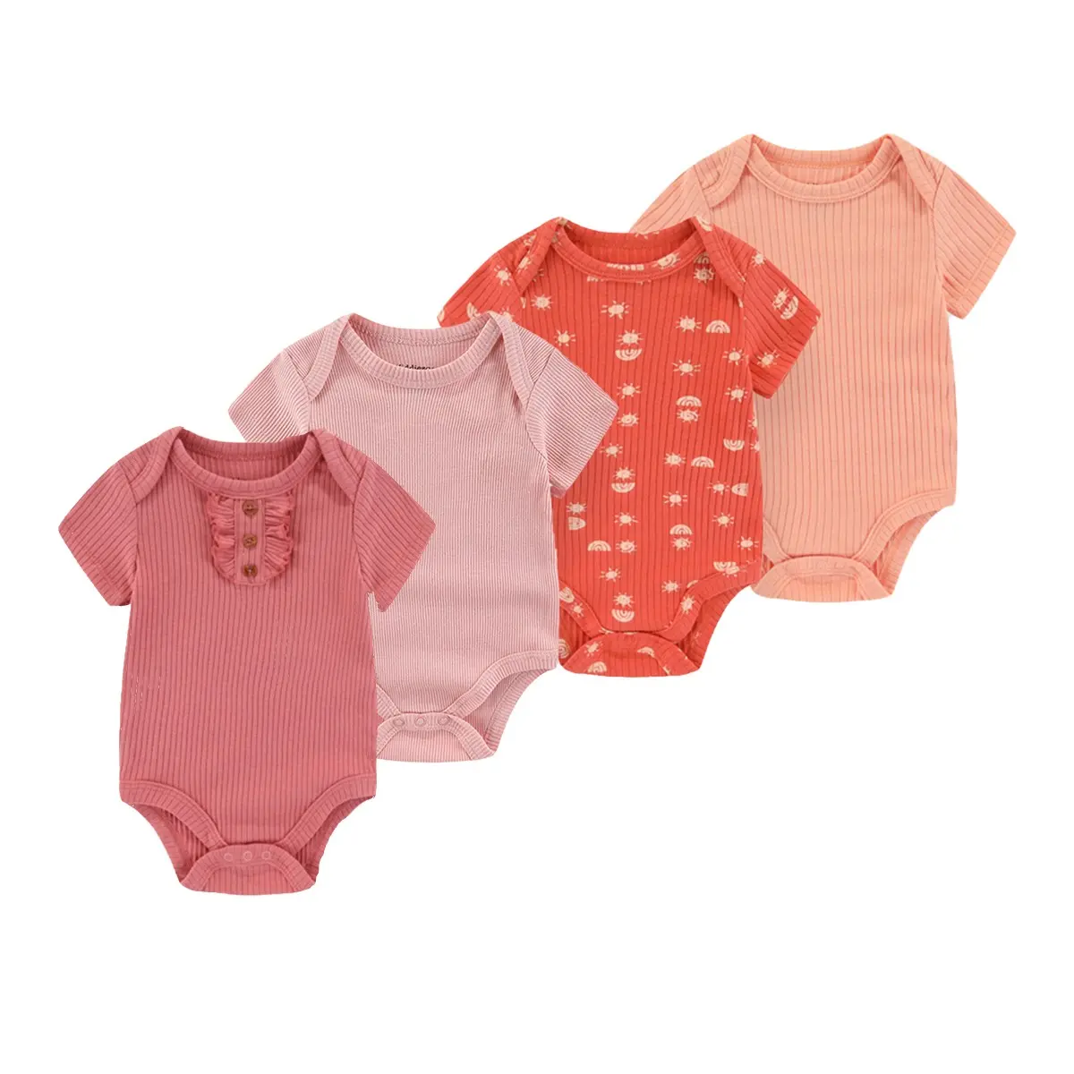 Kiddiezoom 4-pack pure cotton baby clothes four seasons unisex cartoon baby jumpsuit short sleeve baby boy girl jumpsuit cute newborn clothes
