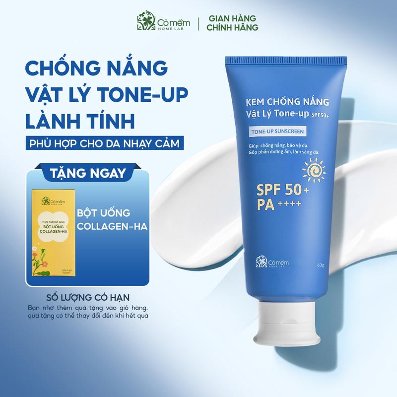 Kem Chống Nắng Vật Lý Nâng Tone SPF50+ PA++++ Tone Up Dưỡng Sáng Cho Da Nhạy Cảm Cỏ Mềm 60g