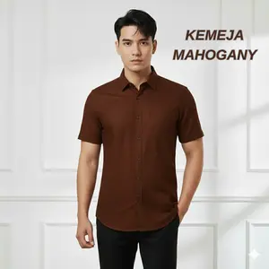 KEMEJA MAHOGANY KATUN SIGARET PRIA LENGAN PENDEK SLIM PREMIUM HEM COWOK CASUAL KANTOR KERJA FORMAL BASIC SIZE M L XL 2XL 3XL