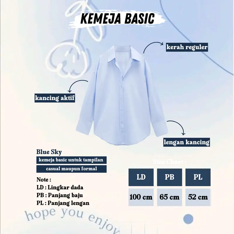 One Set Outfit Remaja - Atasan Kemeja Wanita Kuliah Korean Style, Celana Jeans High Waist Tebal, Jilbab Pashmina Ceruti Anti Letoy LQ008 Baju Biru Basic Panjang 4