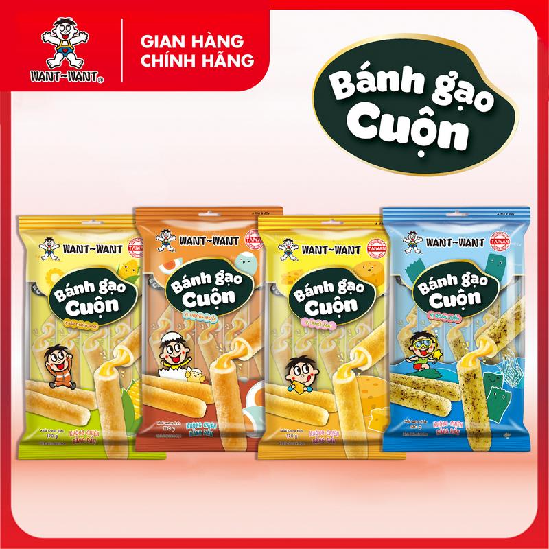 BÁNH GẠO CUỘN WANT-WANT NHIỀU VỊ - KHÔNG CHIÊN BẰNG DẦU - 170G: TRỨNG MUỐI BẮP THANH NGỌT RONG BIỂN PHÔ MAI