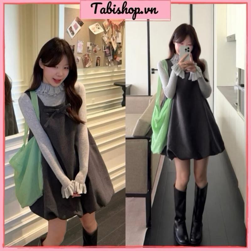  ￼Set váy yếm form bí phối áo cổ lọ bèo lạ mắt TABISHOP Set đồ nữ dễ thương mặc thu đông 255  