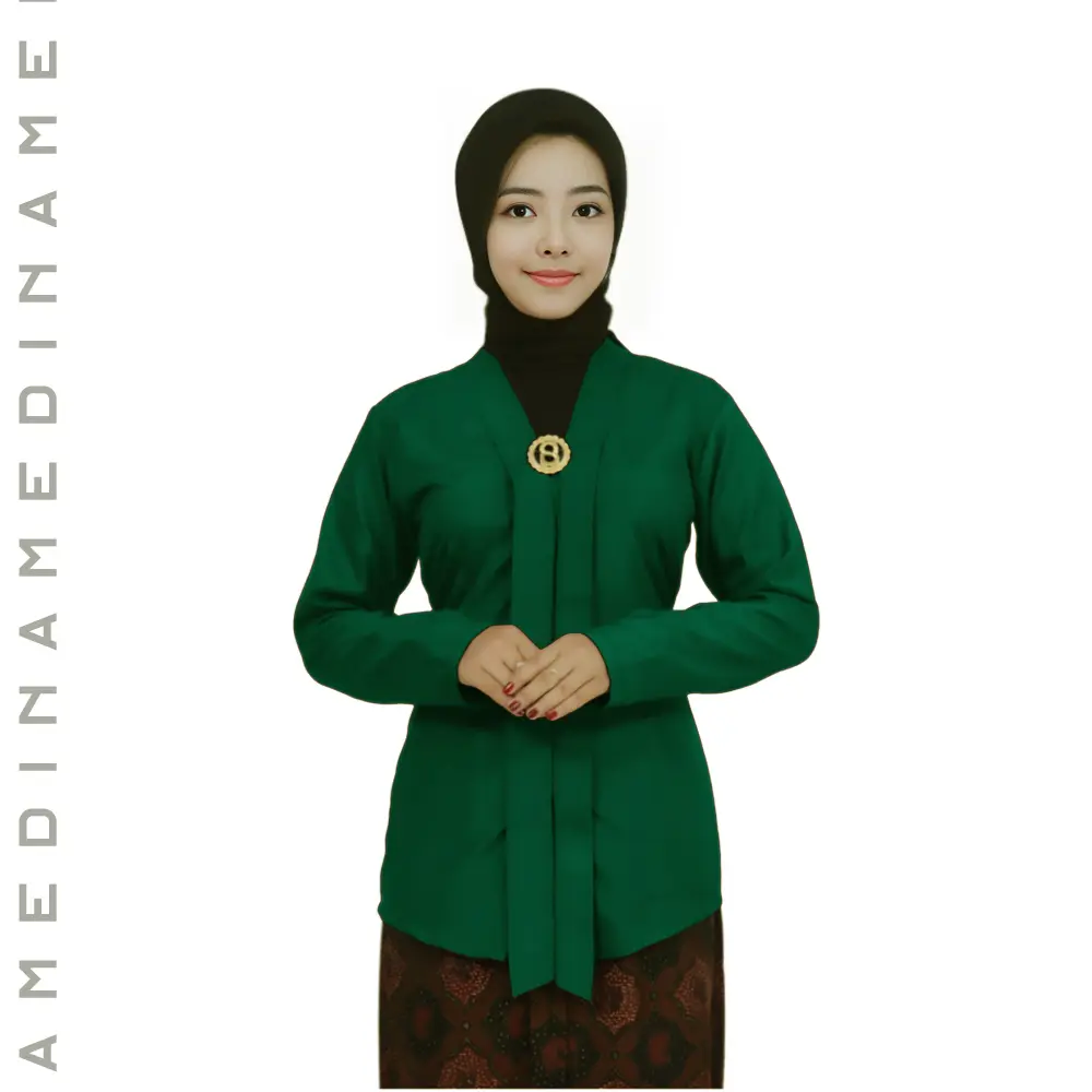 Kebaya Kartini Modern Polos Lengan Panjang Katun Baju Atasan Dewasa Gold Hijau
