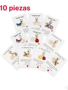 Paquete de 10 piezas: llaveros con insectos y margaritas, con una tarjeta “abrazo de bolsillo”; obsequios para empleados; un regalo de “abrazos y amor” para llevar; para la familia, amigos, San Valentín y aniversarios.
