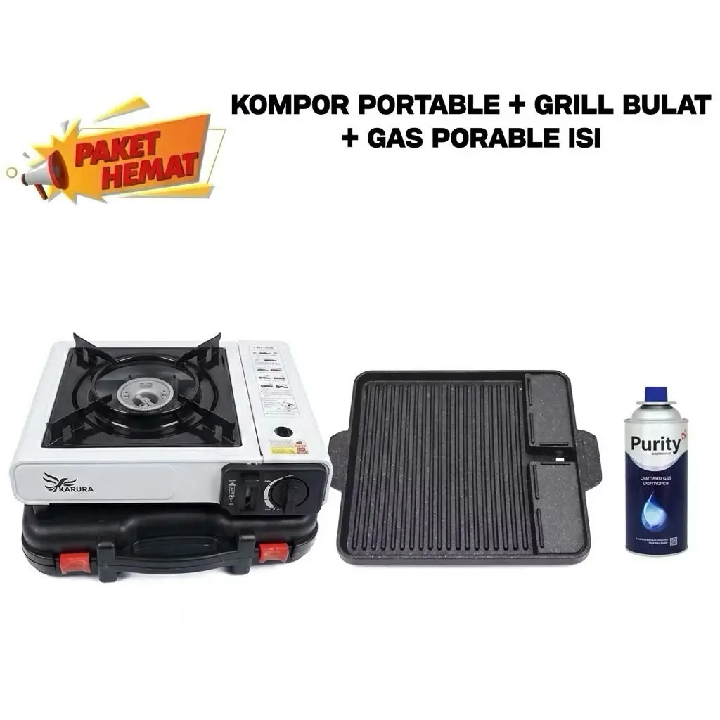 Kompor Portable 2 in 1 - Cocok untuk Camping & Berpergian Paket BBQ Murah Berkualitas dengan Koper Praktis dan Pemantik Piezo Electric