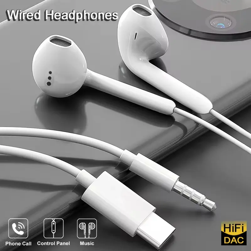USB Type C Wired Headphones HiFi Surround Sound For Samsung Galaxy iPhone 15 Huawei Xiaomi Realme 3.5mm Wired earphones Audio Earbud Electronic
