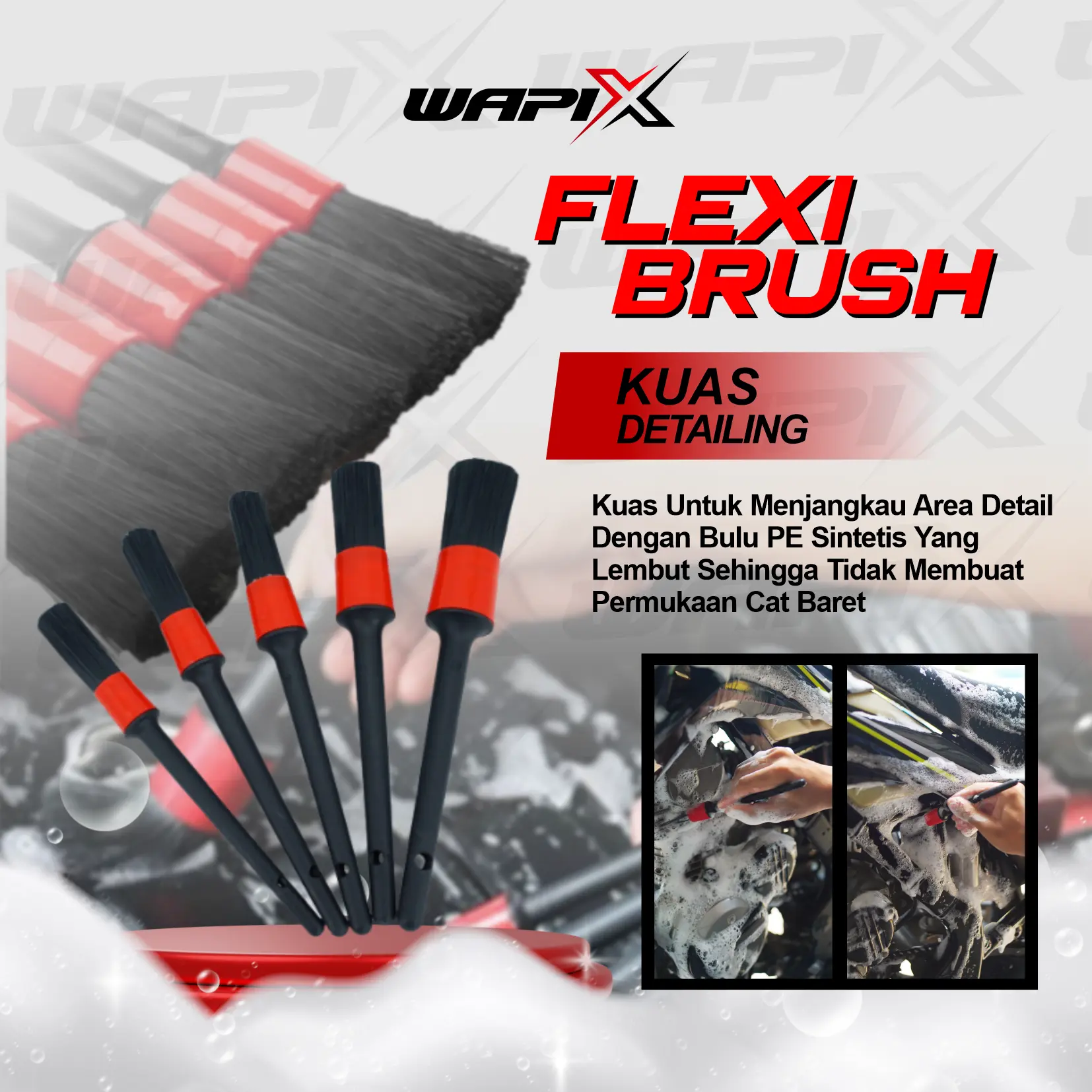 Kuas Detailing | WAPIX FLEXI BRUSH - Sikat Detailing - Kuas Pembersih Mesin - Kuas Pembersih Interior Eksterior Motor & Mobil