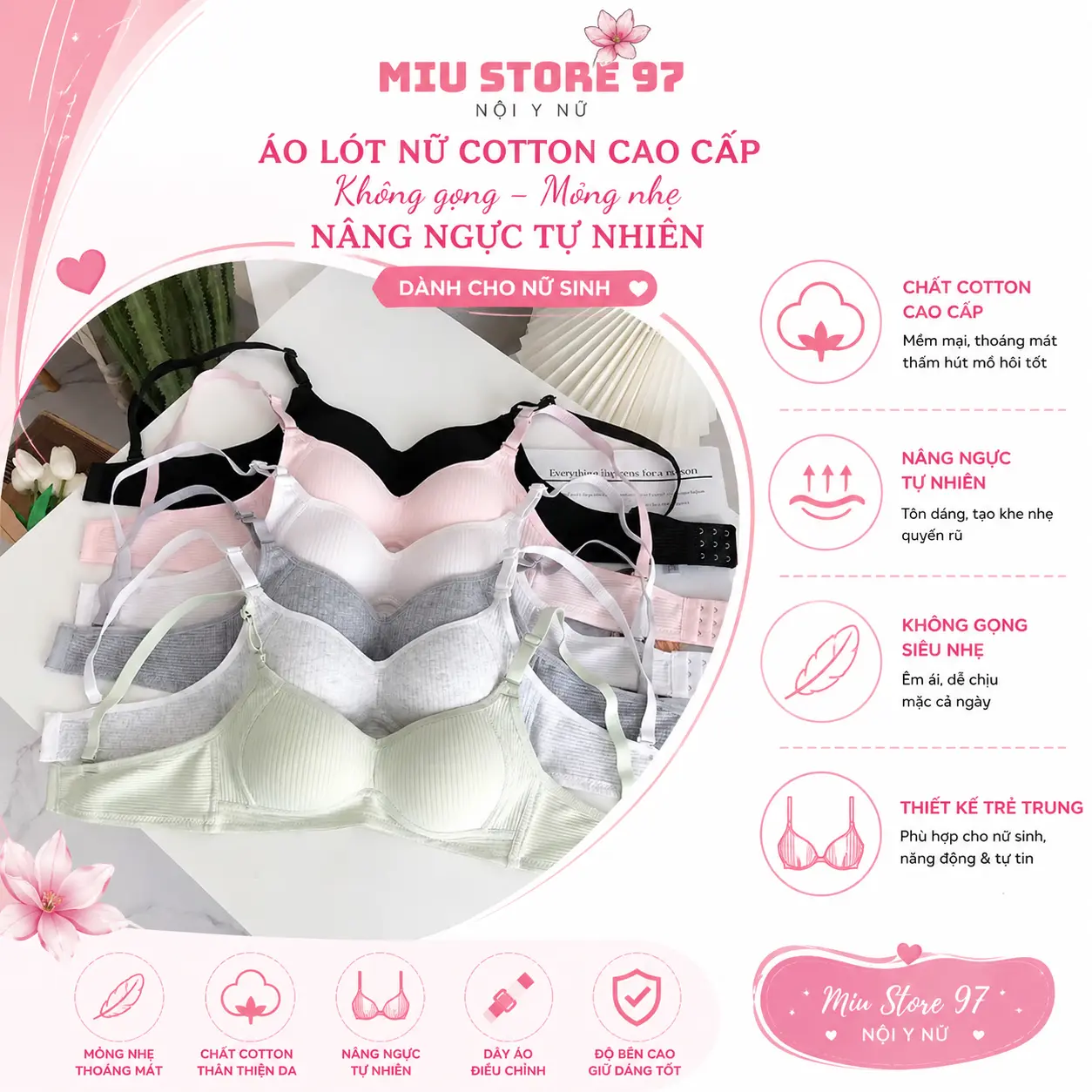 [From Nhỏ Tăng 1 Size] Combo Áo Lót Nữ, Áo Ngực Cotton Không Gọng, Áo Nữ Sinh 138 Mút Mỏng May Liền Thoáng Khí Dành Cho Học Sinh, Áo Nữ Sinh