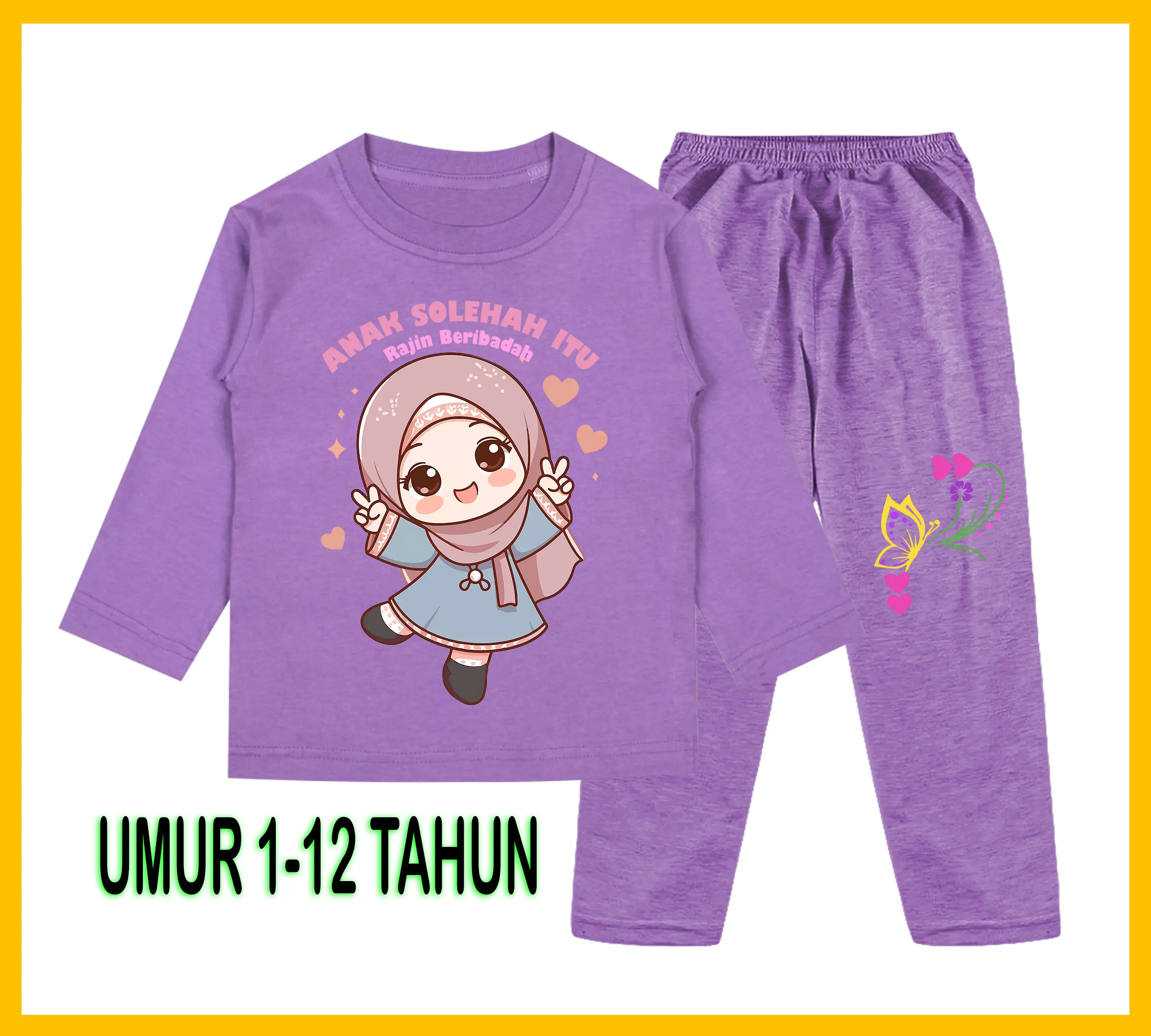 Baju Tidur Anak Perempuan Gambar Muslim Anak Soleh Setelan Lengan Panjang - Baju Anak Fashion Celana