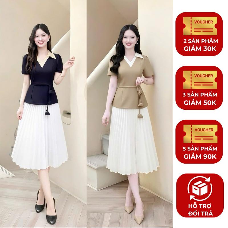  Áo lẻ nữ  KHÔNG KÈM VÁY  thiết kế Nhật Vy cổ V tay ngắn cột eo bigsize chất lụa công sở văn phòng dự tiệc quà tặng vợ mẹ màu - D3433 