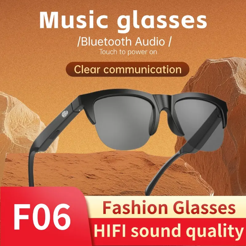 F06 bluetooth nirkabel headset panggilan jelas earphone nirkabel 5.3 bluetooth kacamata cerdas headphone HD polarisasi UV tata surya di luar ruangan mengemudi mendengarkan lagu panggilan Earbuds kacamata audio ganda gun