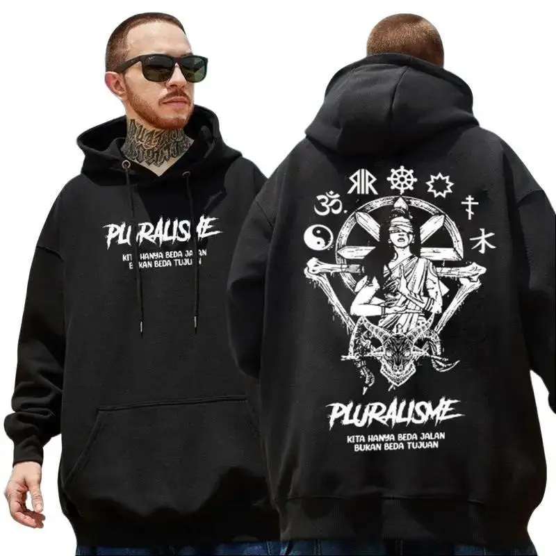 Promo Hoodie PLURALISME Hoodie Pria Wanita Hoodie Jumbo M-5XL Hoodie Polos M-XXXXXL Motif Pluralisme Toleransi Beragama Streetsyle Unisex Pria Wanita