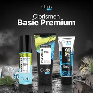Clorismen Paket Basic Premium - Face Wash, Sunscreen SPF 50 & Micellar Water Cleansing Perawatan Wajah Pria