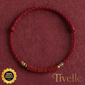 [COD] Tivelle Jewelry Six Syllable Mantra Red Bracelet | Gelang Tali Merah Anyaman Merah Elegan dengan Manik Ukiran Premium Unisex Keberuntungan Mewah Beads