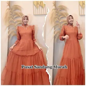 Aulia Dress - Bahan Crinkle dengan kombinasi Tille Dot full Sampai Bawah - Ld 90 - 120