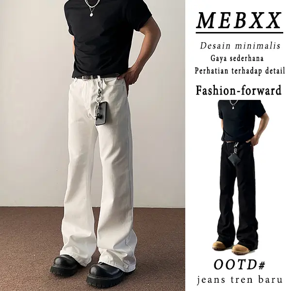 COD-Celana jeans model melebar warna hitam dan putih ala pasangan-Celana jeans lurus serbaguna