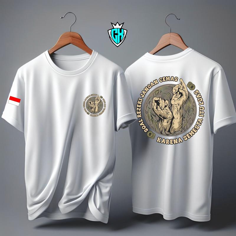 KAOS ATASAN SOAL REZEKI JANGAN CEMAS KARENA SEMESTA ITU LUAS BENDERA/KAOS LENGAN PENDEK/KAOS POLOS Oblong Combed Dewasa 7