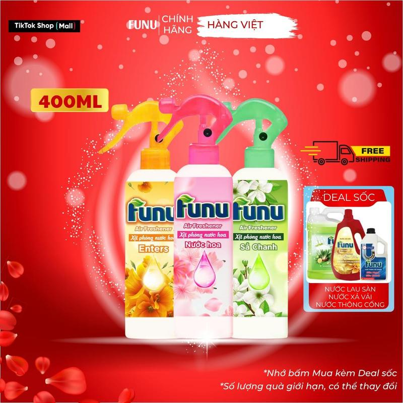 Xịt phòng tinh dầu, nước hoa Funu 400ml, hương thơm thiên nhiên, hỗ trợ xua đuổi muỗi, côn trùng, khử mùi, làm thơm phòng hiệu quả