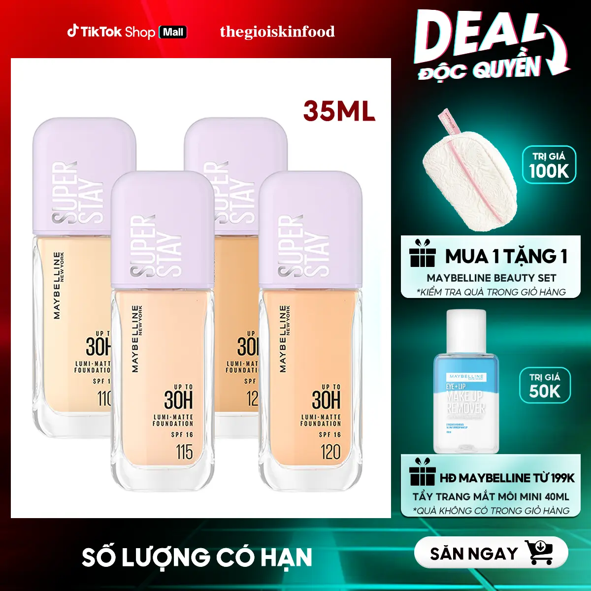 [MUA 1 TẶNG 1] Kem Nền Hỗ Trợ Bắt Sáng Maybelline Super Stay Up To 30H Lumi Matte Foundation 35ml Mỹ Phẩm Trang Điểm Cosmetic