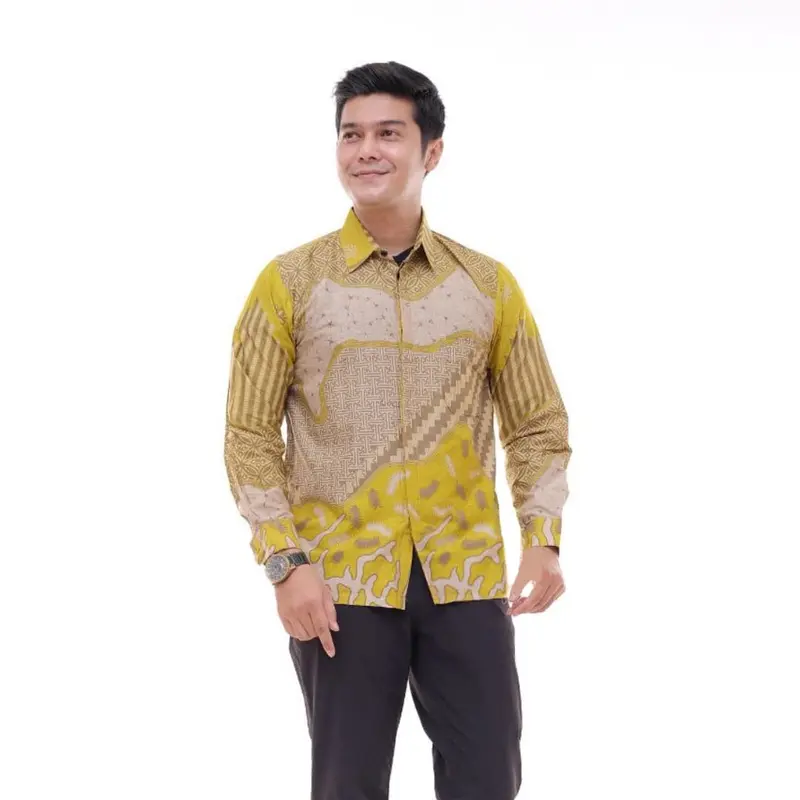 Kemeja Batik Pria Couple Batik Ayah dan Anak laki Laki Motif Inara Batik Anak Laki Laki Warna Kuning Lemon Lime 1