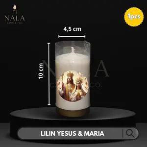Lilin Doa Rohani Novena & Rosario Yesus & Maria / Lilin Altar Ibadah Katolik Pilar Putih 1/2 kati (4,5 x 10 cm) 1 Pcs
