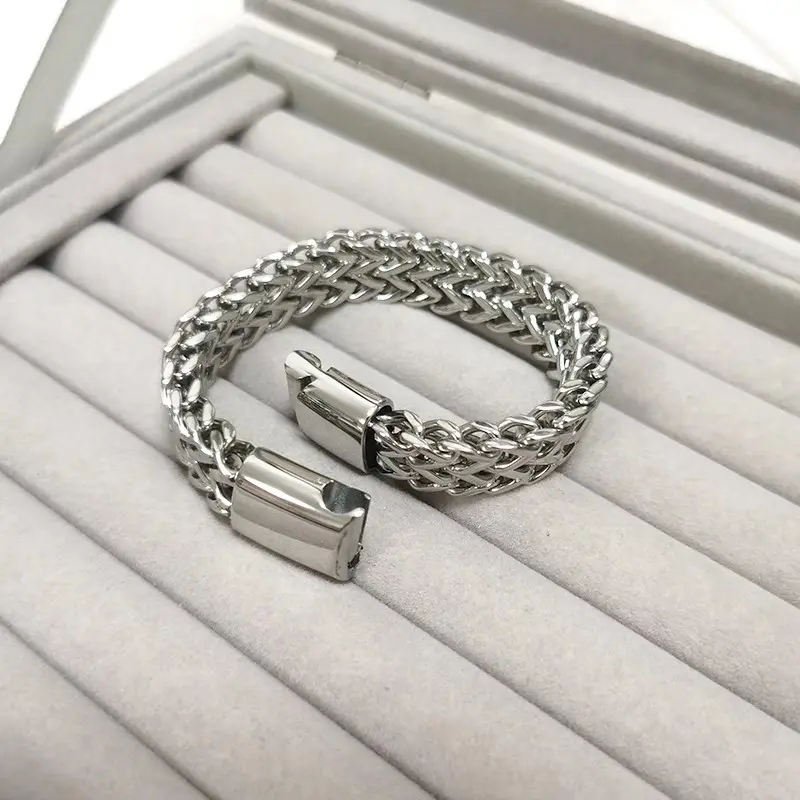 Gelang Titanium Rantai Anyam Anti Karat Anti Luntur - Model Unik (10mm x 5mm x 20cm) Aksesoris Bracelets 3