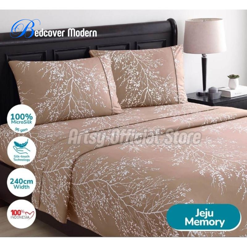 Bedcover Set Motif Jeju Memory Ukuran Lengkap 200x200-90x200 Bahan katun Halus Lembut Sarung Bantal Kain Karet 1