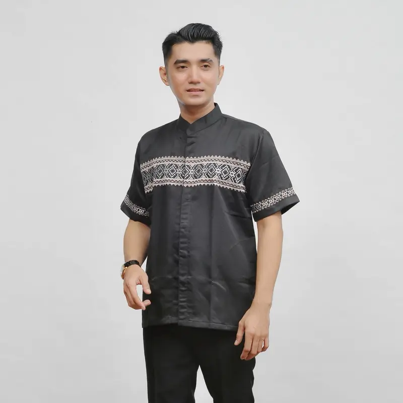 Al-khaj Baju Koko Muslim Bordir Pria Dewasa Lengan Pendek 1