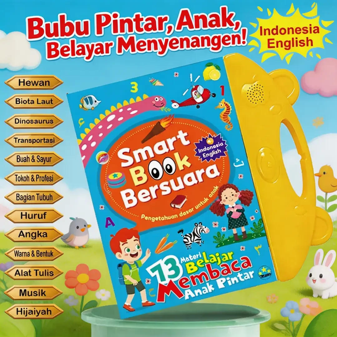 Buku Bersuara Interaktif Mini Portabel Anak Balita 3 Bahasa Materi Lengkap Ringan Mudah Dibawa Pergi Belajar Pengetahuan Dasar Cocok Dimainkan Saat Liburan dan Perjalanan Luar Rumah COD Tersedia
