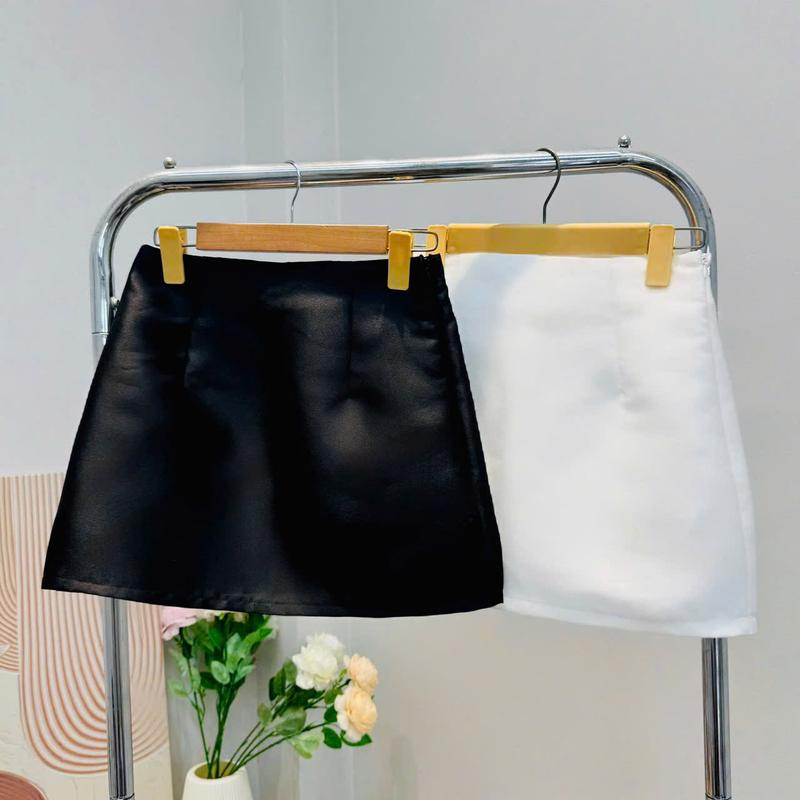 chân váy chữ a ngắn cạp cao vải tafta dày dặn đứng form chóng nhăn tốt bigsize trắng đen Orimi