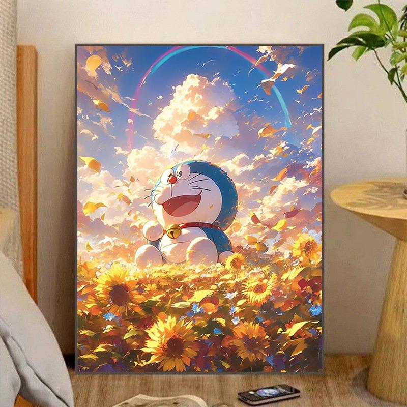 Bộ sơn theo số ACANDYL Doraemon trong hoa Khung 40x50cm Tranh kỹ thuật số tự làm Nghệ thuật vẽ tranh Cartoon theo số Cảnh vẽ tay dễ thương Đồ Trang Trí nhà cửa Món quà độc đáo