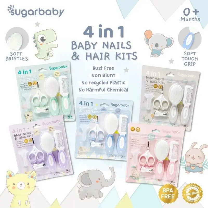 Sugar Baby 4 in 1 Baby Nails & Hair Kits / Grooming Set / Sisir & Gunting Kuku Set Bayi