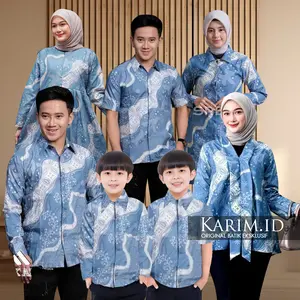 Batik couple keluarga / Batik couple ayah ibu anak / Baju batik jumbo / batik kondangan keluarga / batik couple denim blue sky