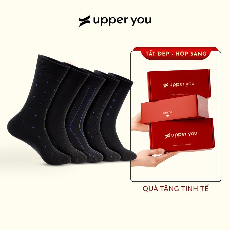 Tất Giày Tây Đen Cao 27- 29cm Họa Tiết Xanh Dương UPPER YOU Cotton Úc Mềm Mại Thoáng Khí Khử Mùi - SNM4004 Menswear Nam