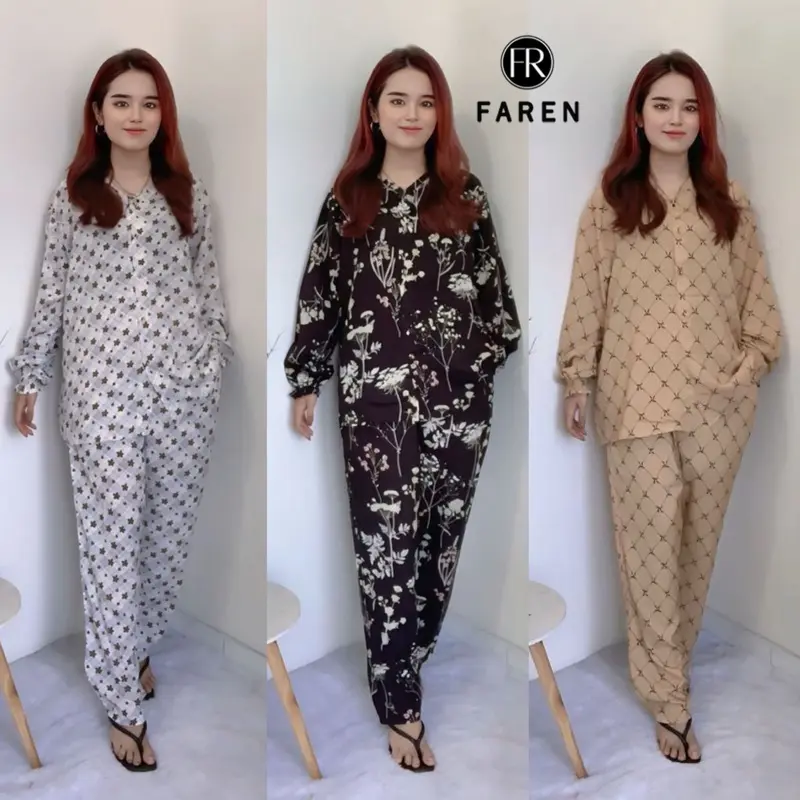 Setelan Faren Panjang Panjang Bahan rayon  Wanita Dewasa Baju Celana Motif Remaja